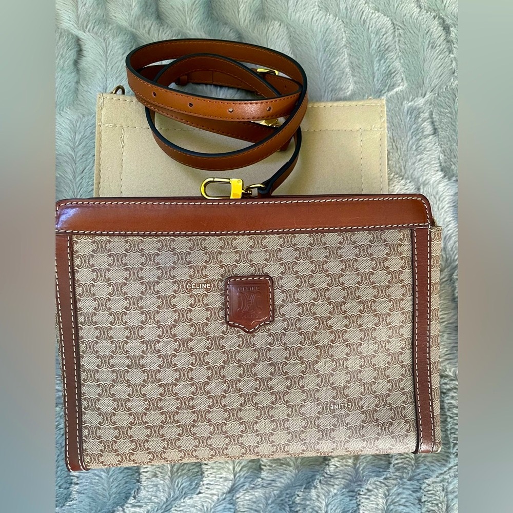 CELINE Authentic clutch make up bag crossbody bag macadam
